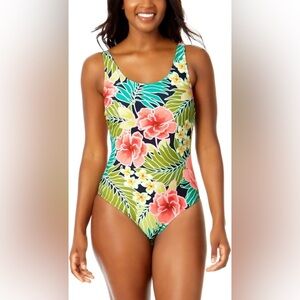 🆕HURLEY Size L One-Piece Swimsuit Pink Poppy Floral Adjustable Straps